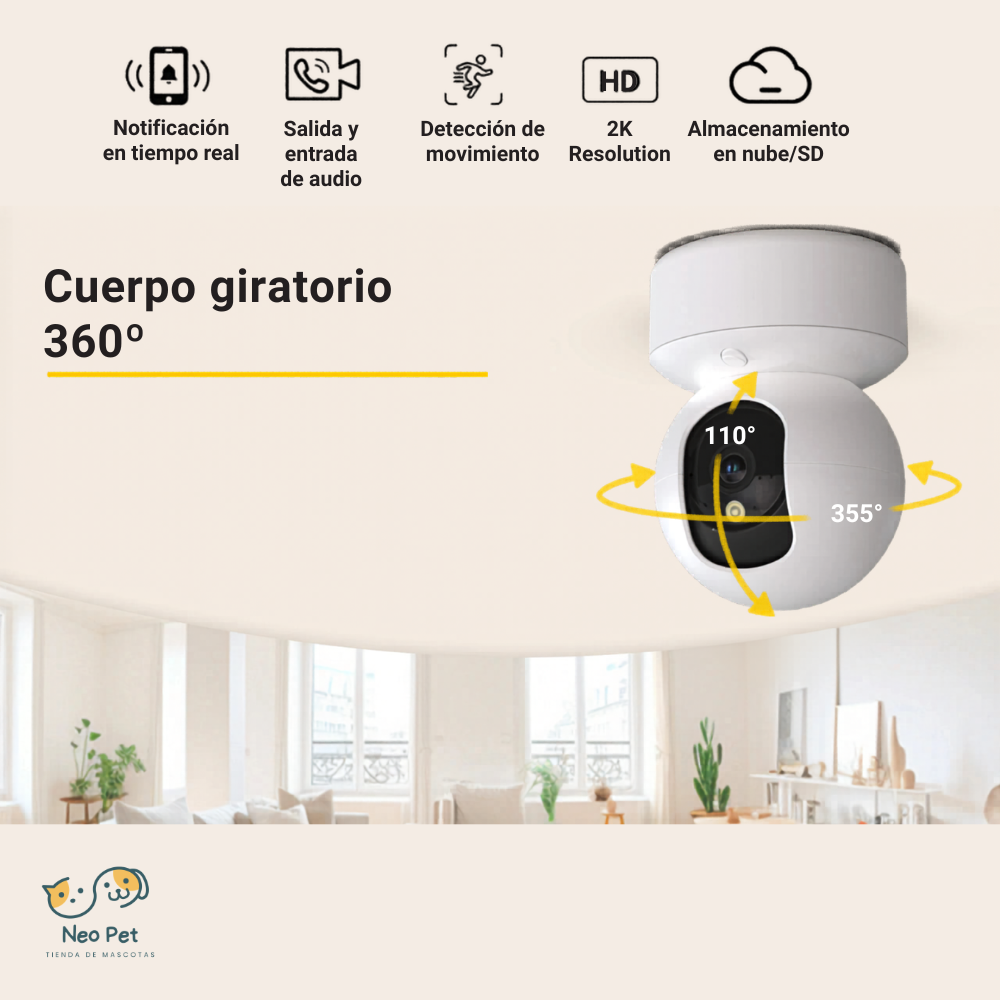 NeoCam 360 — Ve, escucha y habla con tu mascota desde donde estés