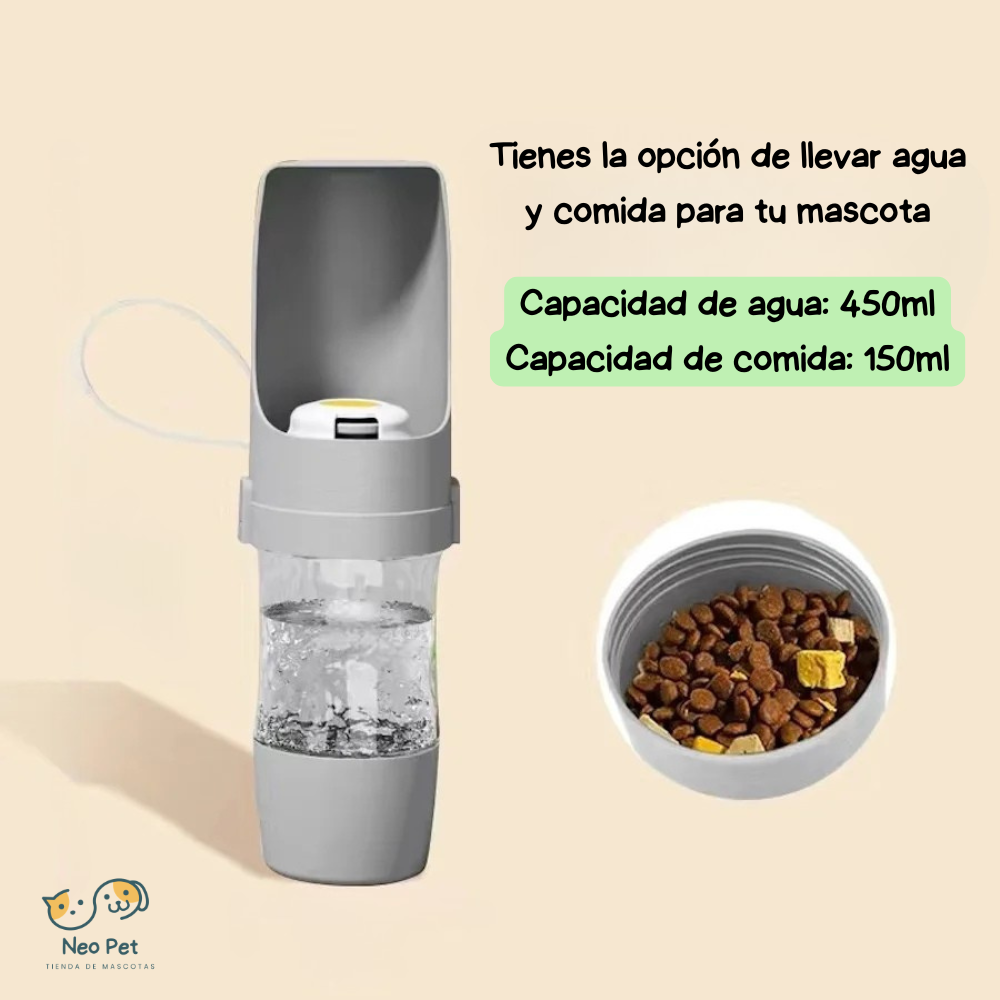Botella de Agua Portátil para Perros y Gatos con Dispensador de Comida