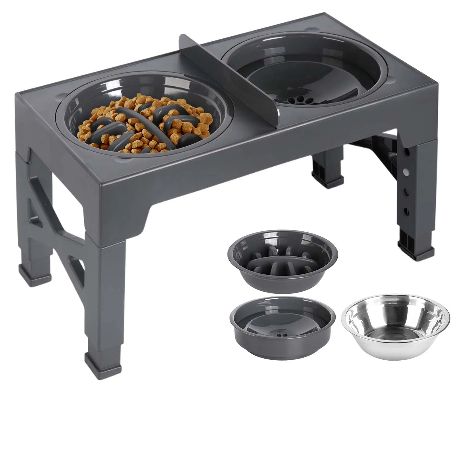 Comedero Elevado Ajustable para Perros — Soporte con 3 Cuencos para Todas las Tallas