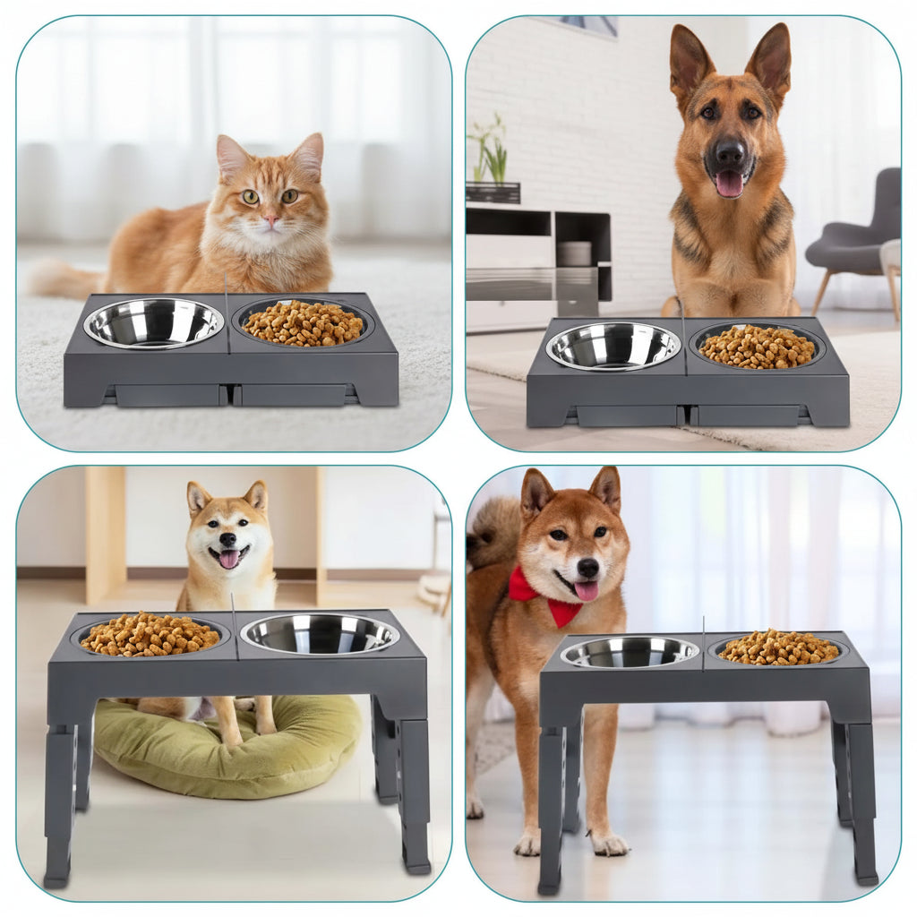 Comedero Elevado Ajustable para Perros — Soporte con 3 Cuencos para Todas las Tallas