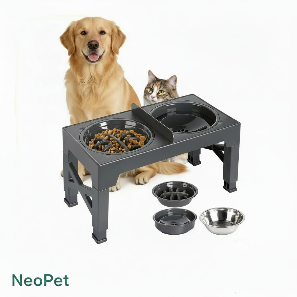 Comedero Elevado Ajustable para Perros — Soporte con 3 Cuencos para Todas las Tallas