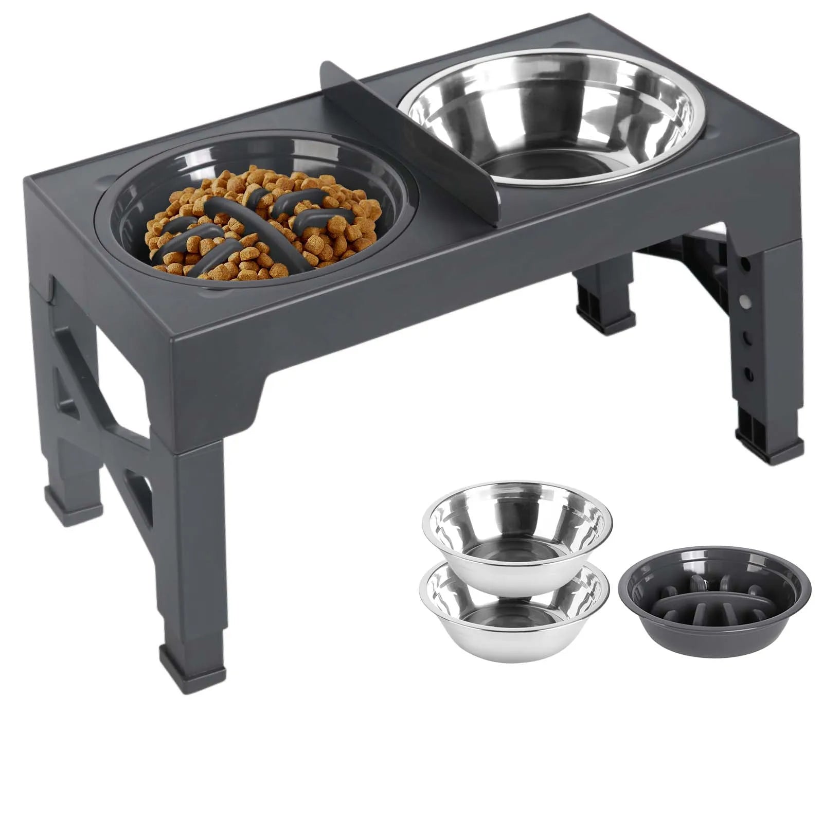 Comedero Elevado Ajustable para Perros — Soporte con 3 Cuencos para Todas las Tallas