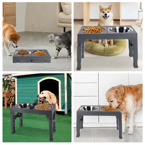 Comedero Elevado Ajustable para Perros — Soporte con 3 Cuencos para Todas las Tallas